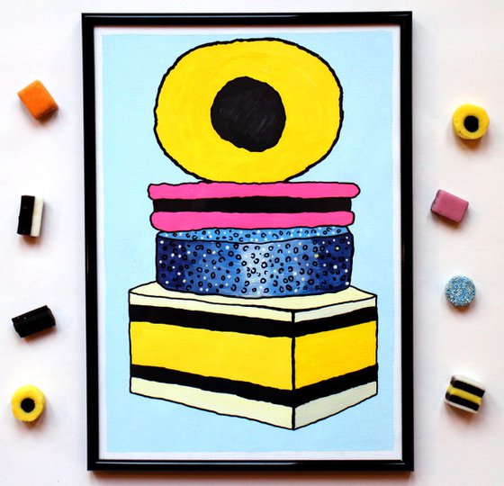 Liquorice Allsorts Tower Pop Art On A4 Paper