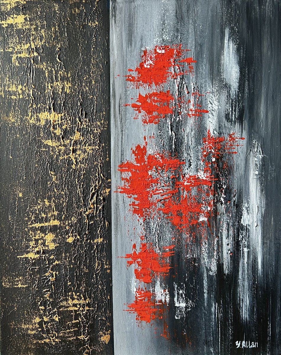 Abstract Acrylic Painting By Yulia Allan, 22 X 26", Autumn In The Woods, Original Artwork