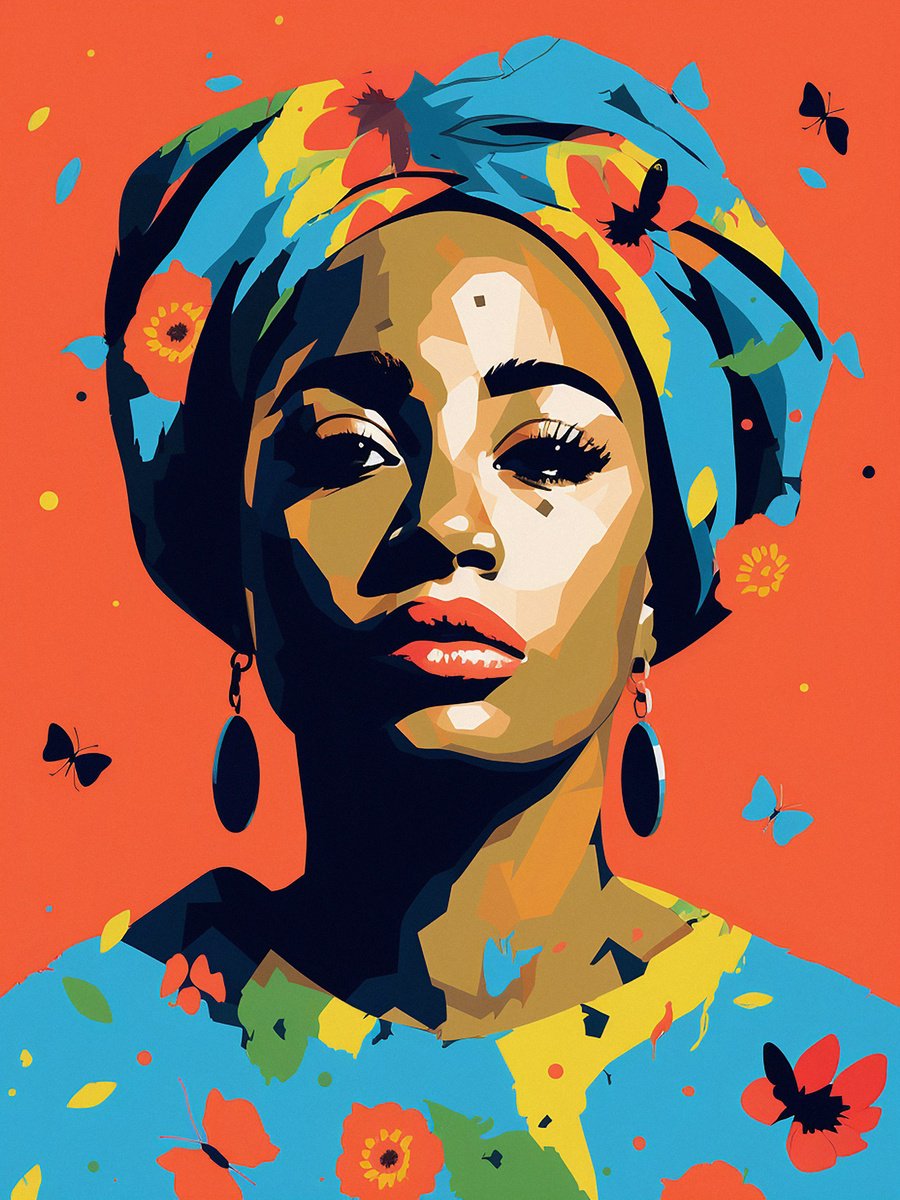 Illustrative Portrait Acrylic Painting By Kosta Morr, 24 X 31", African Woman Portrait, Original Artwork