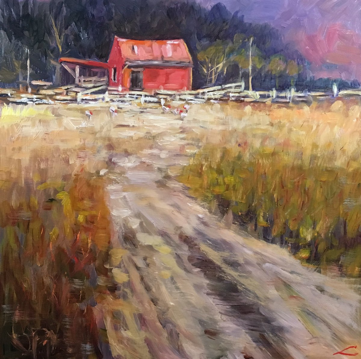 Red Farm House By Elena Sokolova, 20 X 20, Artwork For Sale On Artfinder