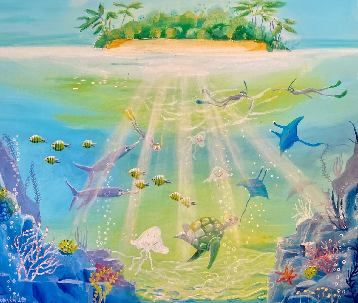 Impressionistic Landscape Acrylic Painting By Alexandra Krasuska, 39 X 39, Paradise Island, Original Artwork