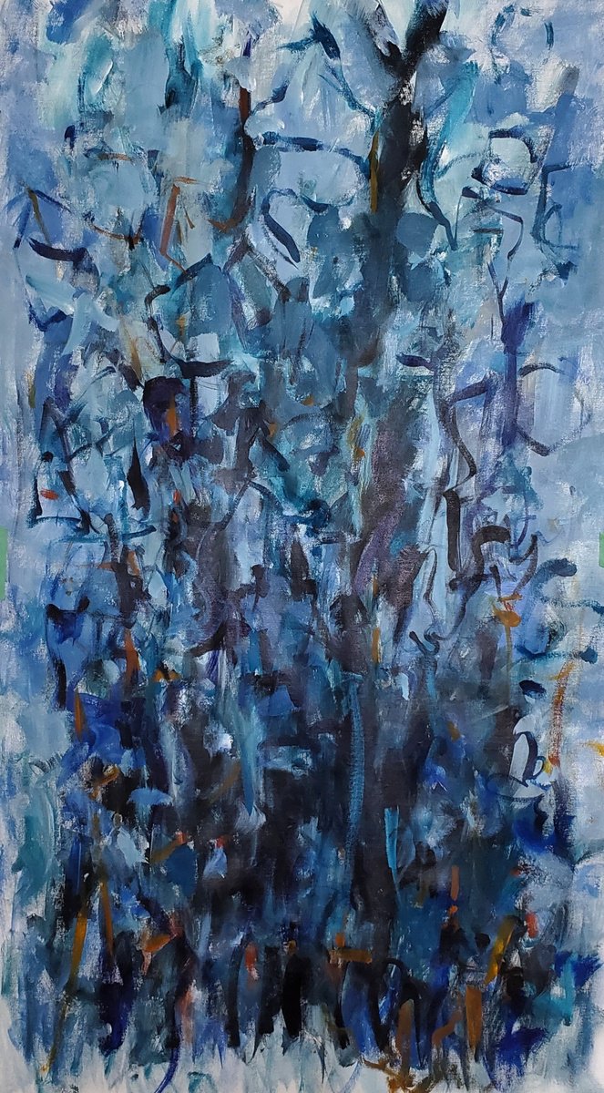 Organic Abstract Acrylic Painting By Joyce Fournier, 22 X 40", Rebirth, Original Artwork