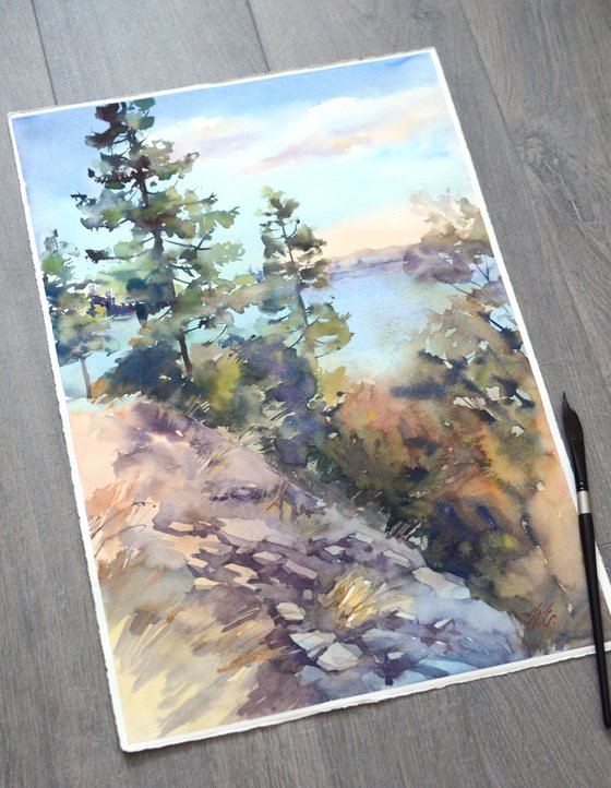 Watercolor forest landscape