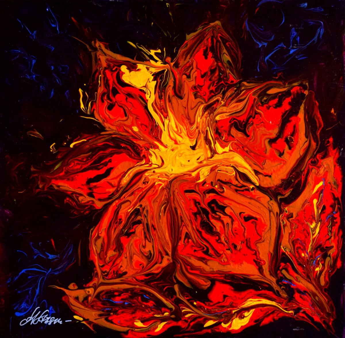 Fire Energy Flame Flower Hot Colors Modern Art by Anastasia Art Line