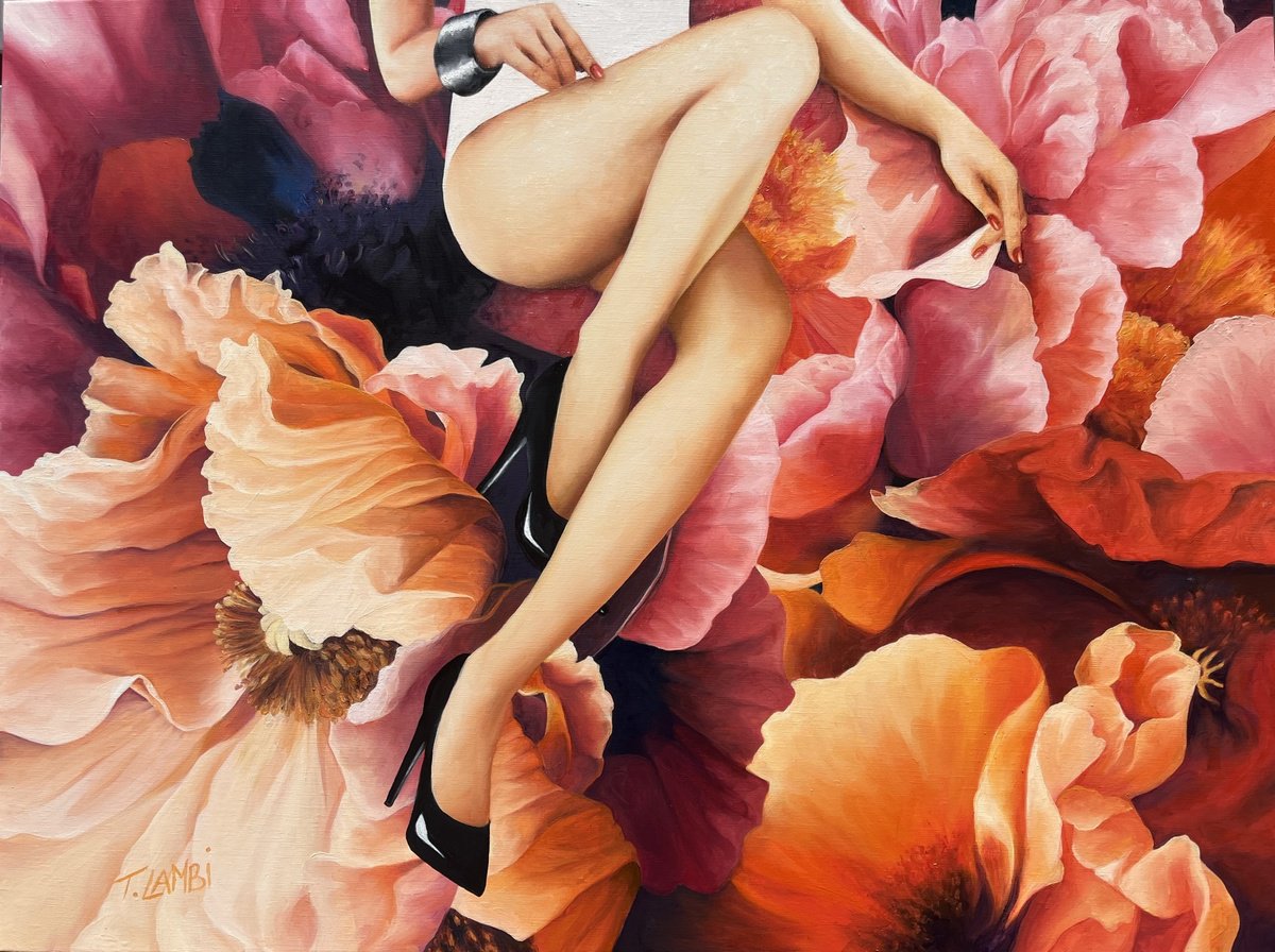 Photorealistic Botanical Oil Painting By Trisha Lambi, 40 X 30", Wild And Untamed, Original Artwork