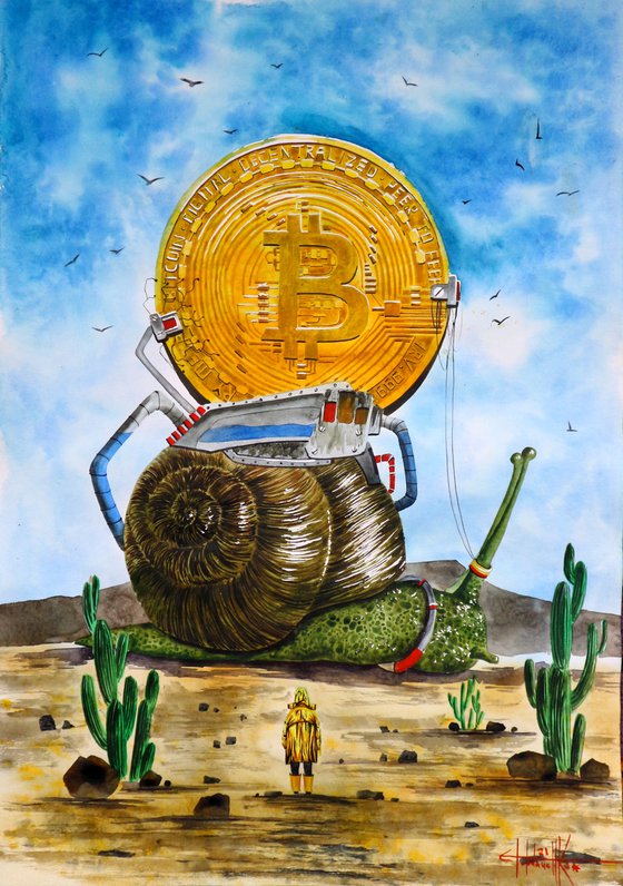 "Crypto Gary" 2021 Watercolor on paper 60x42