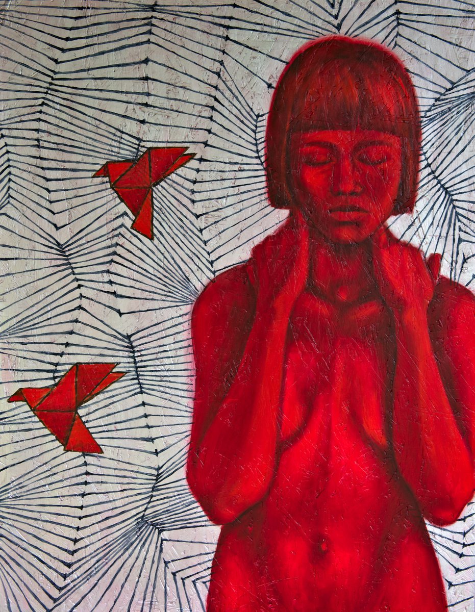 Expressive Portrait Oil Painting By Artmoods Tp, 28 X 35, The Cages We Build, Original Artwork