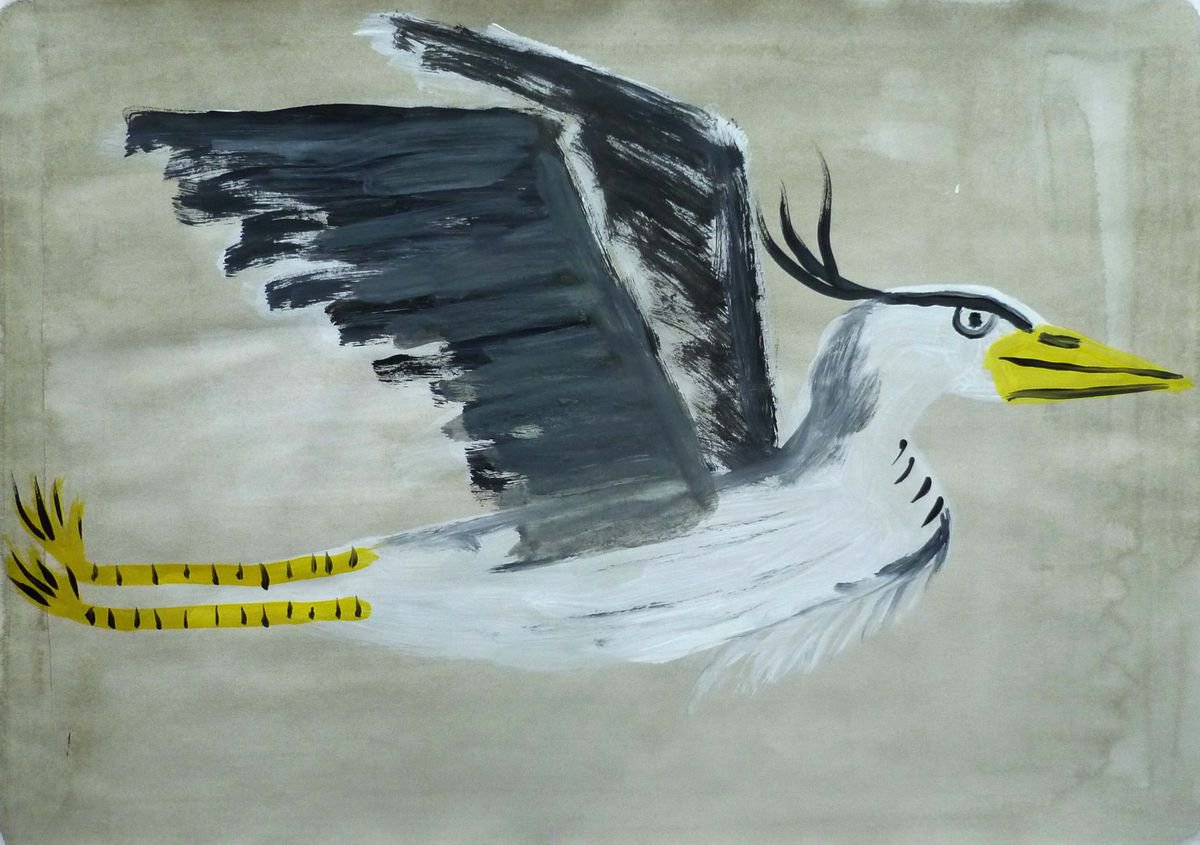Heron Painting No.5 - Mel Sheppard Original / Signed - A2 Size on Paper by Mel Sheppard