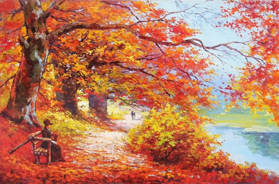Deep autumn  (60x90cm, oil painting, ready to hang)
