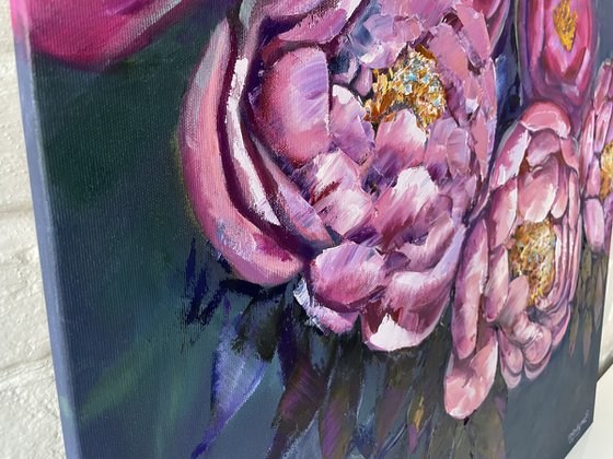 "Pink peonies". Flowers original oil painting