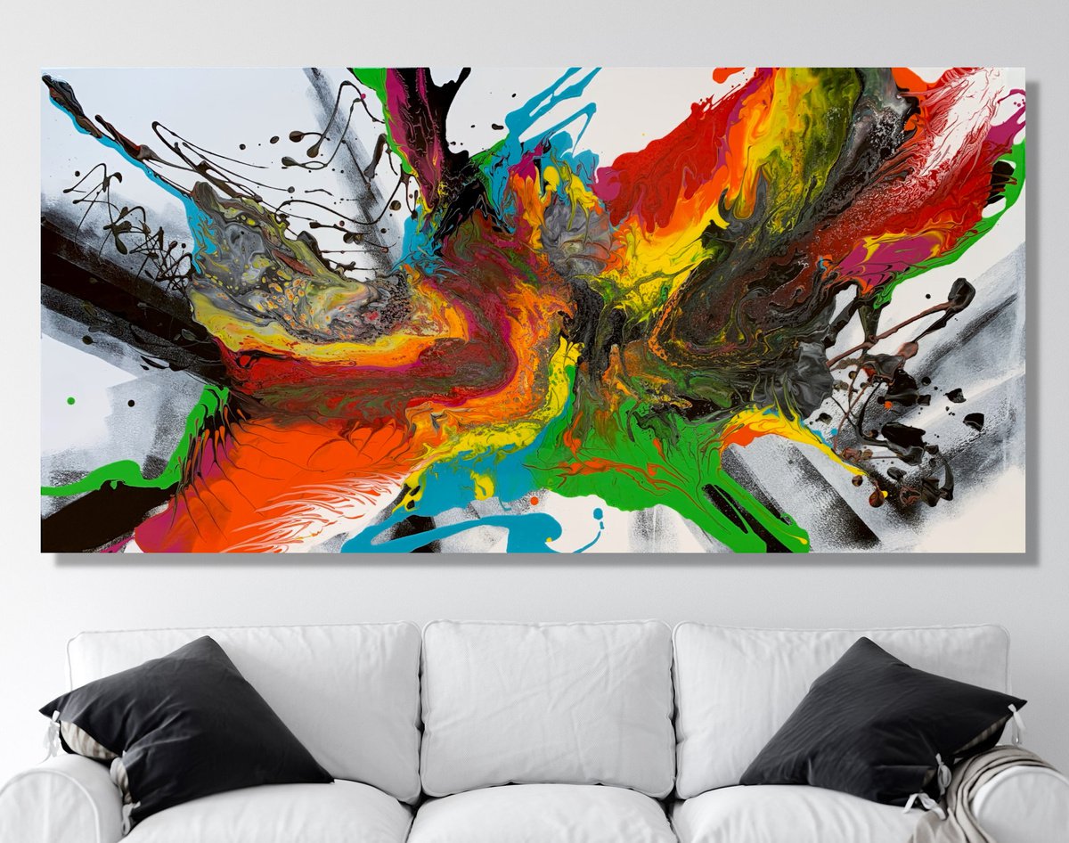 Abstract Acrylic Painting By Julijana Ravbar, 47 X 24", After Midnight, Original Artwork
