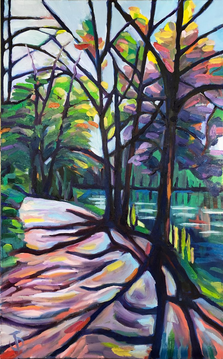 Impressionistic Landscape Oil Painting By Jennie Smallenbroek, 24 X 35, Boswandeling - 2022, Original Artwork