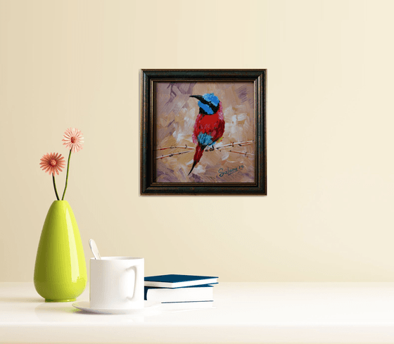 Aethopyga /small painting in frame /  ORIGINAL PAINTING