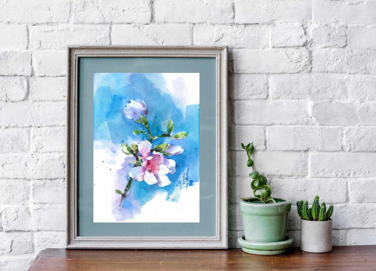 Impressionistic Botanical Watercolour By Ksenia Selianko, 8 X 12", Blue Skies, Original Artwork