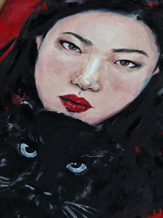 Asian girl with panther