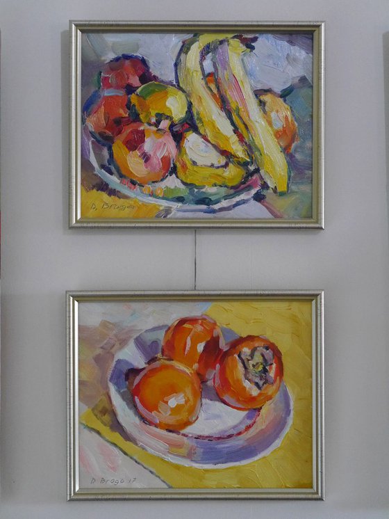 Persimmons on a plate (framed)