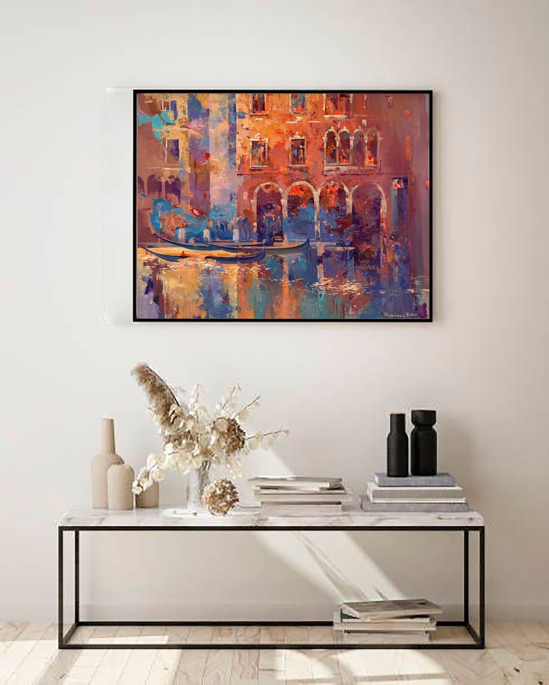 Original Oil Painting - Venice Sunset Rays by Natalia Yampolskaia