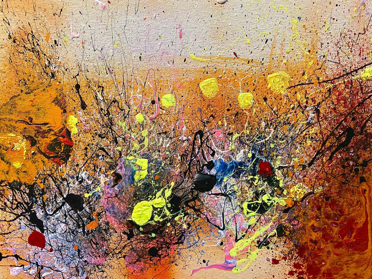 Abstract Acrylic Painting By Samah Kthar, 16 X 12", Amberina Saturday, Original Artwork