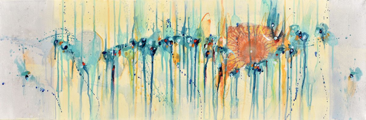 Abstract Landscape Painting By Cynthia Ligeros, 36 X 12, Salvation Of Nature, Original Artwork