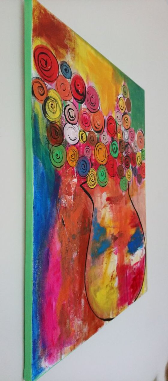 Sweeties Flowers, Original abstract painting, colorful, Textured, Ready to hang