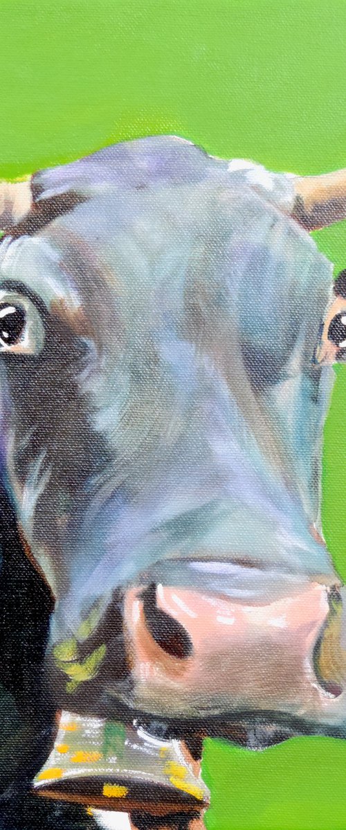 Cow painting green background by Gordon Bruce