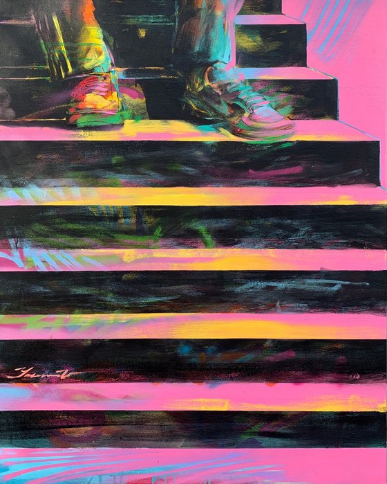 Big XL painting - "Pink sneakers" - Pop Art - Urban Art - Street art