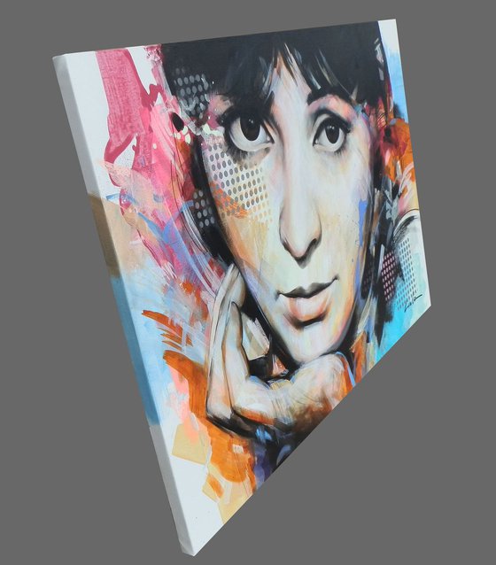 Girl face pop art urban abstract portrait