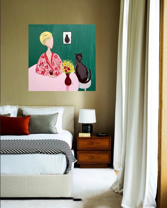Woman with Cat Original Painting