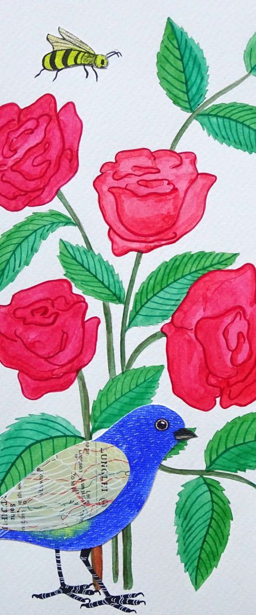Rose and Blue bird by Ketki Fadnis