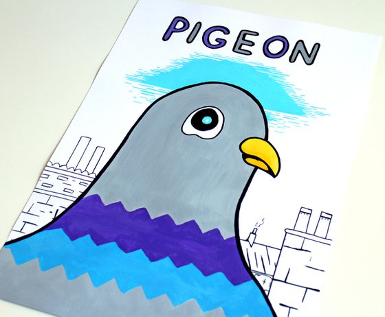 Pigeon Painting on Unframed A3 Paper