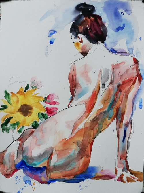 Nude with Sunflower by Jelena Djokic