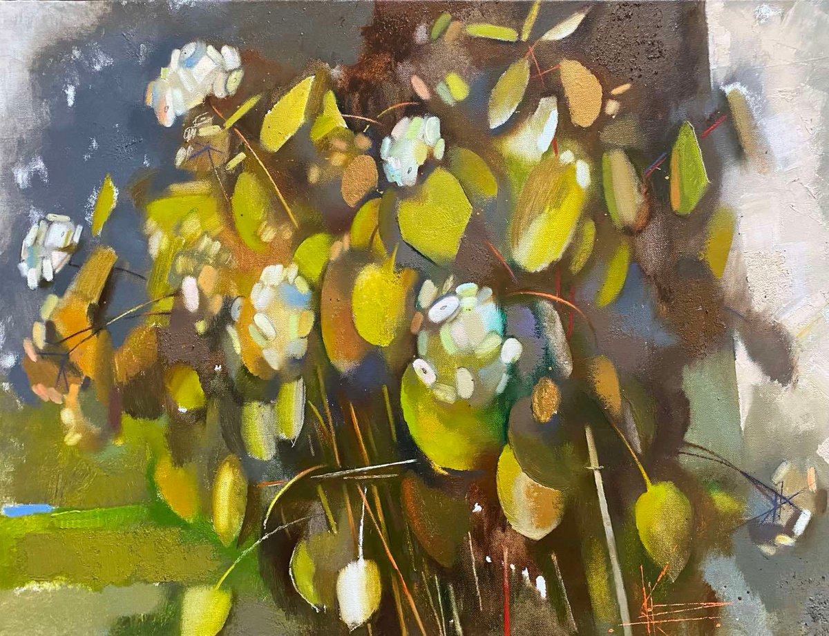 Impressionistic Botanical Oil Painting By Oksana Kornienko, 31 X 24", Hydrangea Bush, Original Artwork