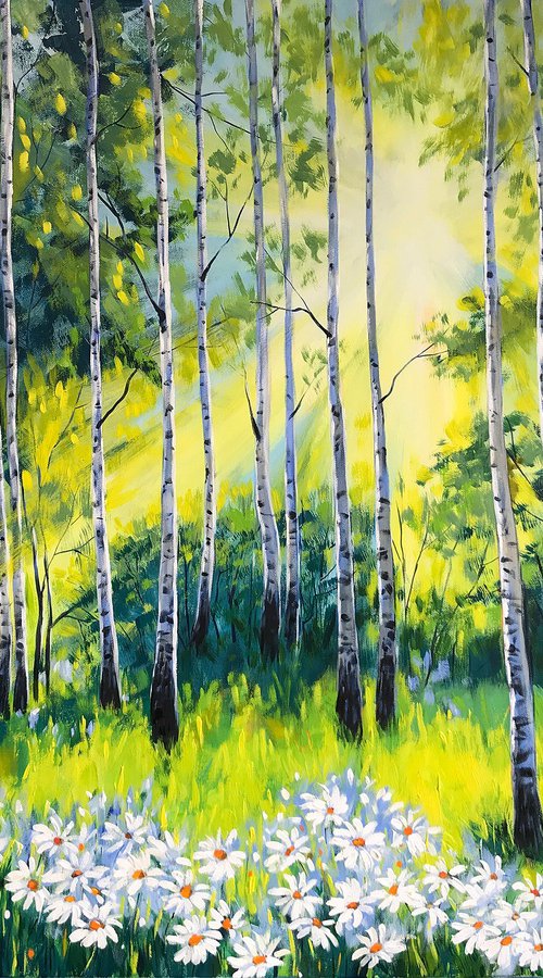 Birch Grove and Daisies by Irina Redine