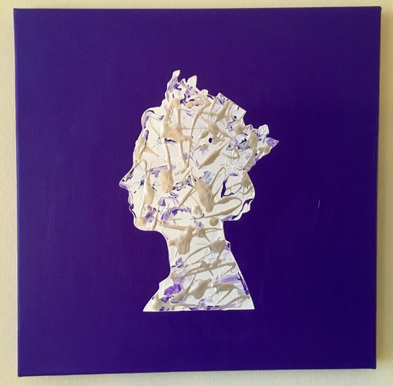 Queen #75 on dark purple, white and silver PAINTING INSPIRED BY QUEEN ELIZABETH PORTRAIT