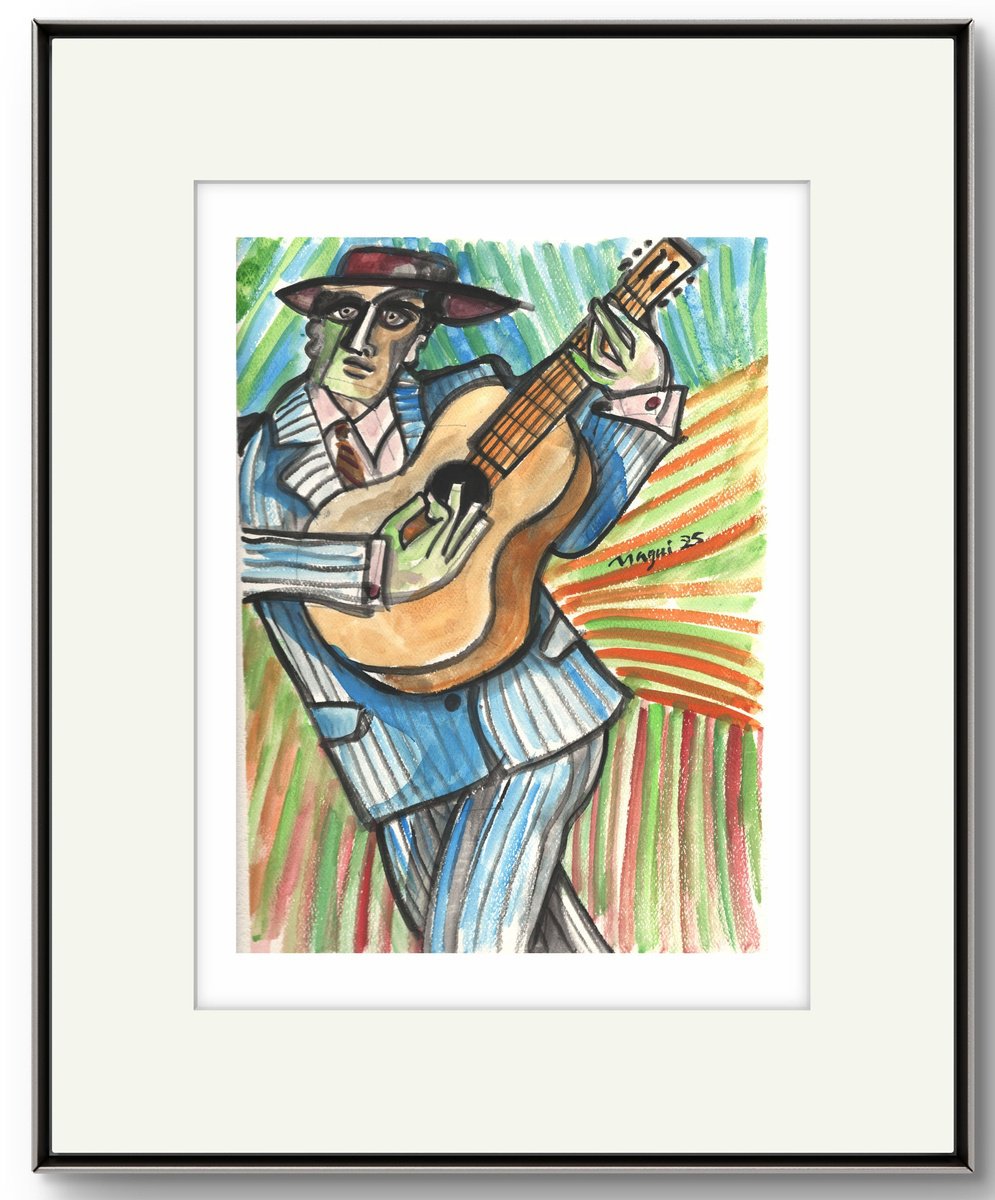 Man with guitar watercolor 25 by Nagui