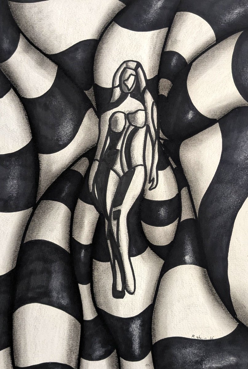 Geometric Abstract Charcoal Drawing By Massimo Castronuovo, 12 X 17", Model, Original Artwork