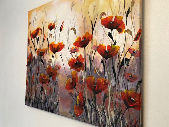 Red poppies on a large canvas