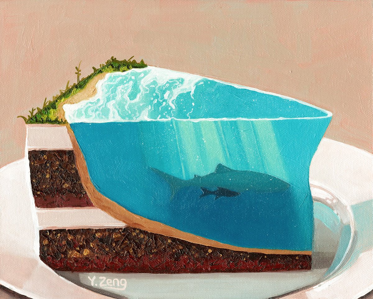 Surrealistic Oil Painting , Geology Cake Piece Of Ocean By Yue Zeng, 10 X 8, Artwork For Sale On Artfinder