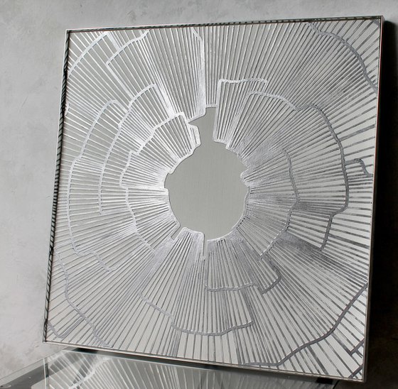 "Spark" High textured silver acrylic art