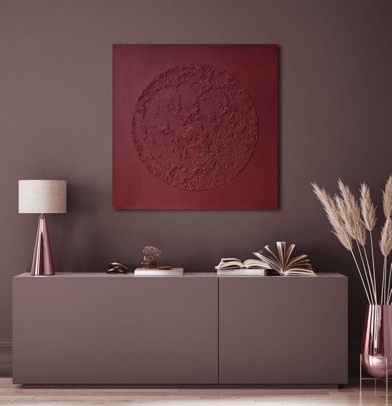 "Burgundy Moon" Burgundy abstract textured