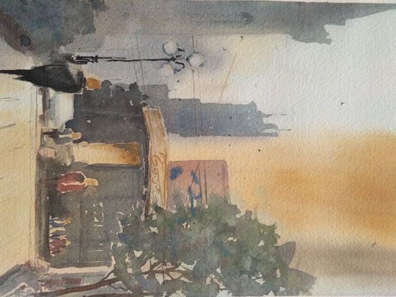Yellow Morning in Belgrade / Žuto Jutro u Beogradu // original watercolor painting