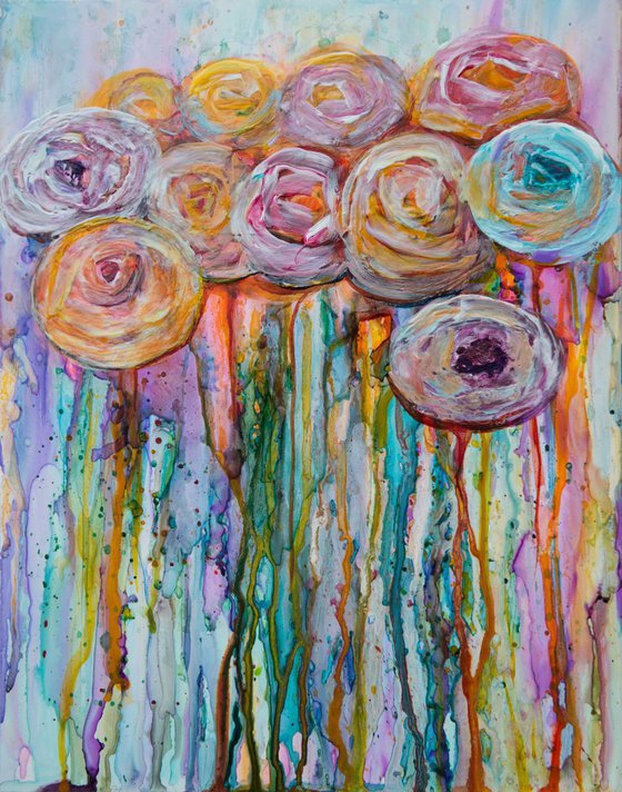 Abstract Splattered Roses 11"x14"