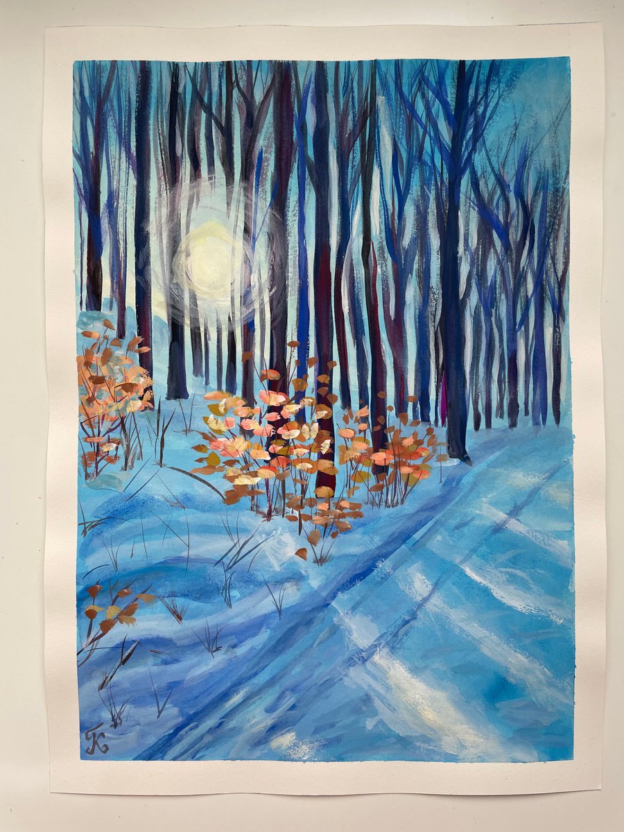 Lost in the forest- Birch forest in the autumn- Original Gouache paint –  Zoe Art Garden