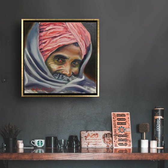 'A SHY RAJHASTAN SHEPHARD' - Oil Painting on Panel