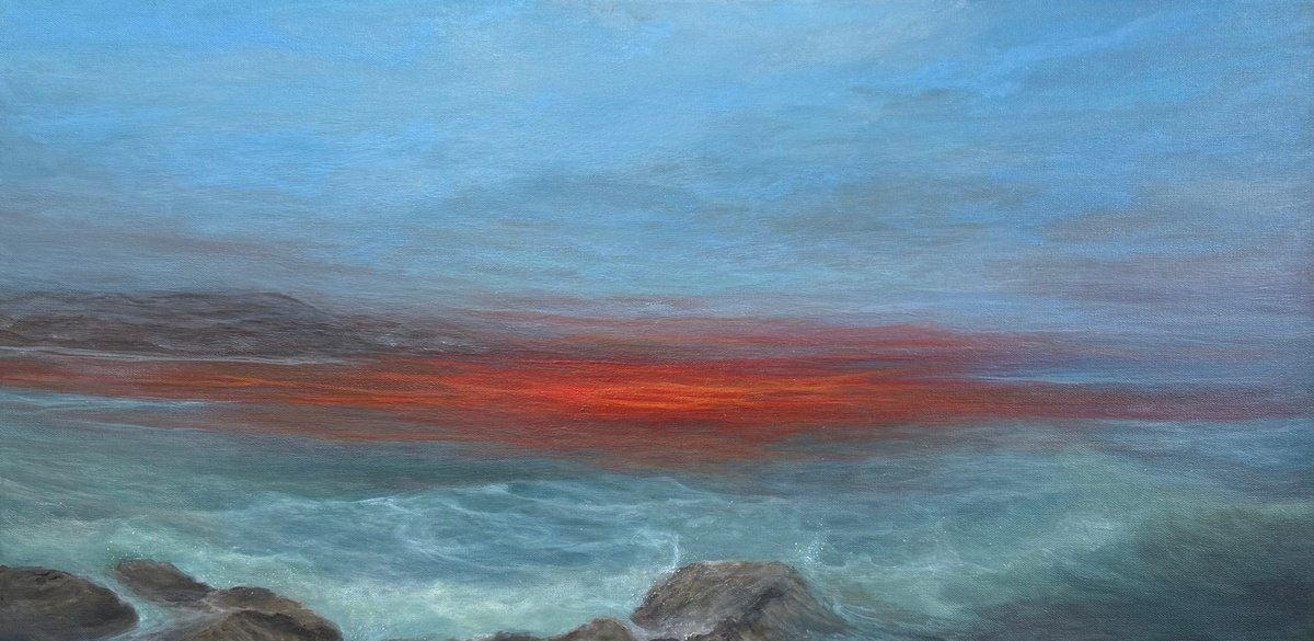 Impressionistic Landscape Acrylic Painting By Tamara Bettencourt, 36 X 18", Mystic Waters, Original Artwork