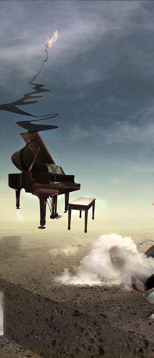 Piano and Can in Desert by Vanessa Stefanova
