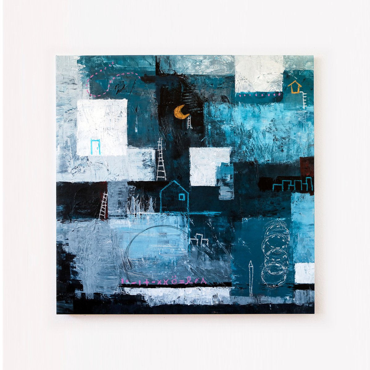 Abstract Acrylic Painting By Hyunah Kim, 30 X 30, Night Town, Original Artwork