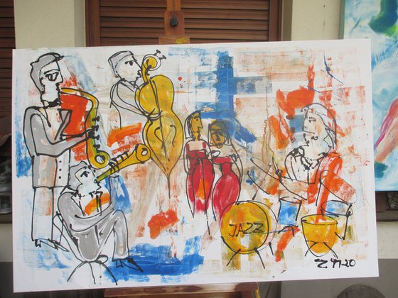 Jazzband Musicszene xl Acrylpainting 31,4 x 47,3 inch