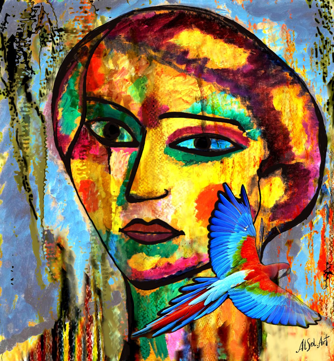 Mexican Woman with Blue Bird by Alex Solodov