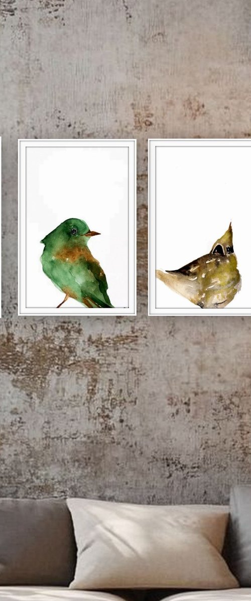 Birds, Set of 3 Original Artworks. by Nadia Moniatis